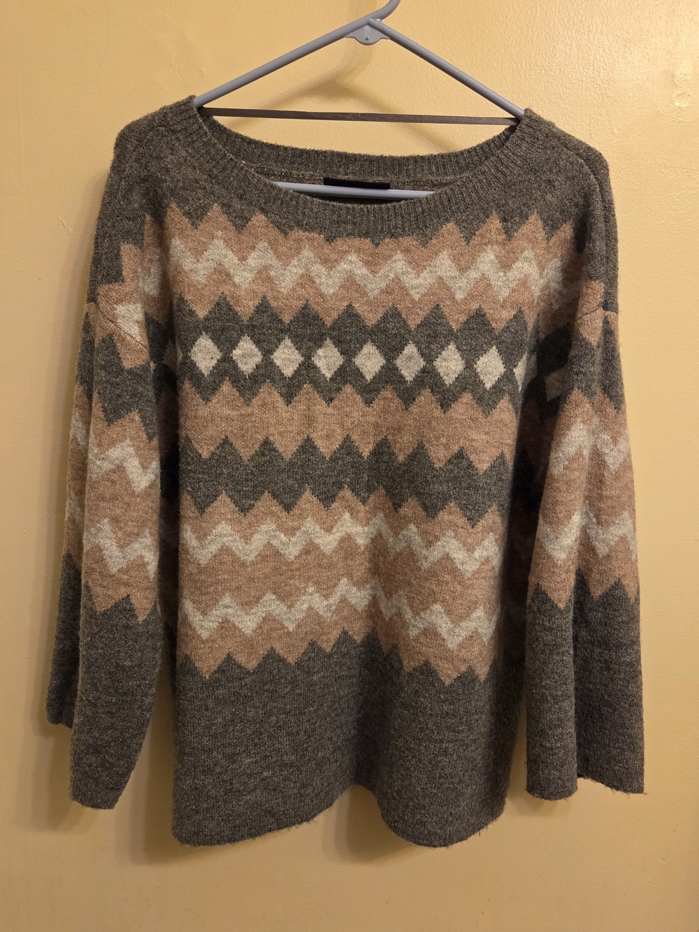 Lane Bryant Wool Blend Chevron Knit Sweater 14/16 Oversized Boho Geo Pullover